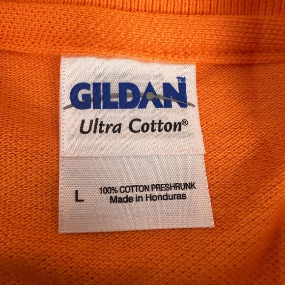 Gildan Ultra Cotton Orange Polo Shirt L Schnucks Logo 100% Cotton - Picture 4 of 7